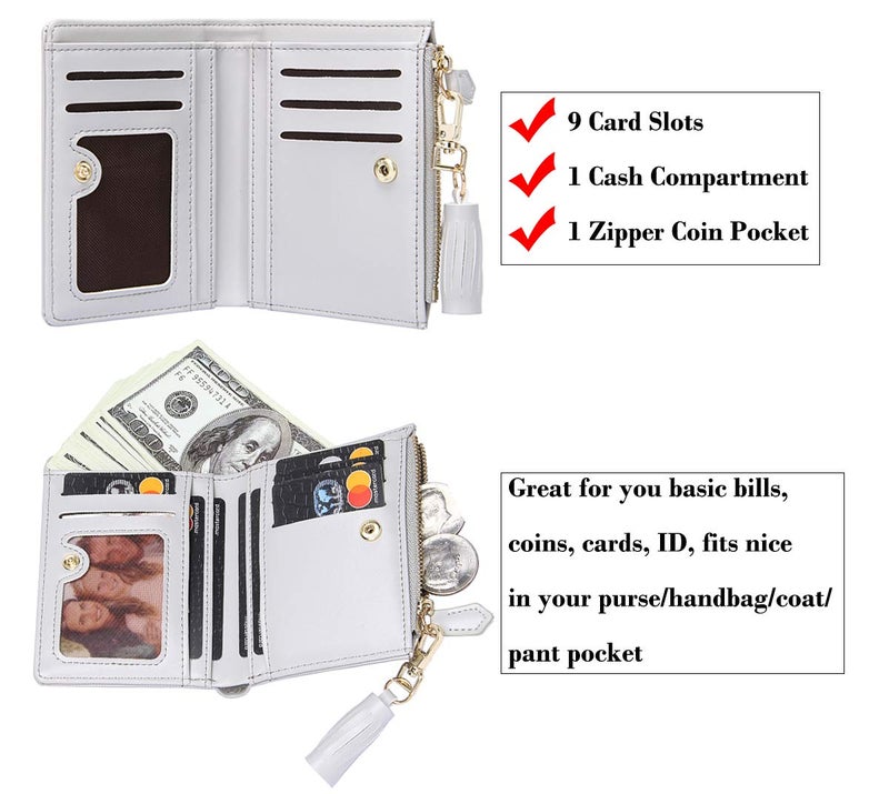 GEEAD Small Wallets for Women Bifold Slim Coin Purse Zipper ID Card Holder PU Leather Grey - Image 2